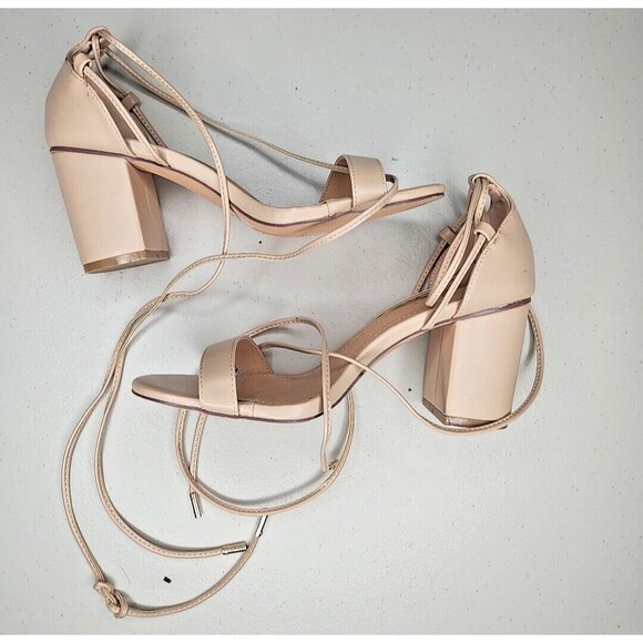 Lulus Neutral Wrap Nude Lace Up Gladiator Block Heel Sandals Heels 9 EUC - Picture 6 of 8